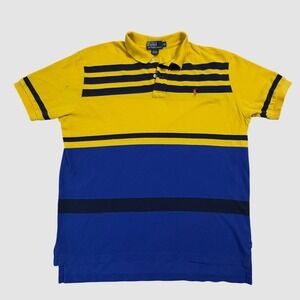 Vintage Polo Ralph Lauren Men's Striped Polo Shirt Yellow Blue XL Small stain